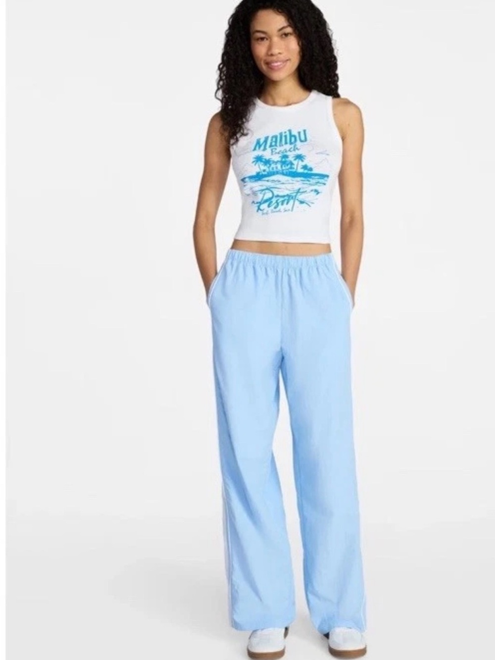 No Boundaries Light Blue Wide-Leg Pants with Elastic Waist